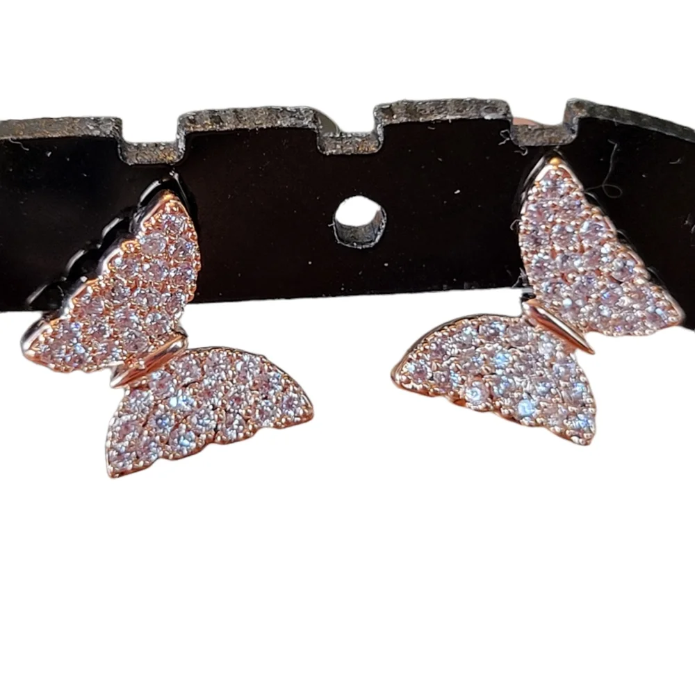 CZ Butterfly Earrings, Rose Gold, Yellow Gold Plated - Picture 3 of 5